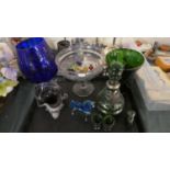 A Tray of Coloured Glassware