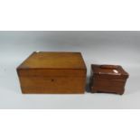 A Small Two Division Oak Tea Caddy Together with an Oak Work Box