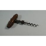 A 19th Century Rosewood Corkscrew with Turned Decoration, Missing Bristles, 14cm Long