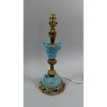 A French Brass and Porcelain Table Lamp with Floral Swag Decoration, Some Losses to Petals, 37cm