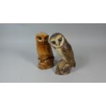 A Plaster and a Ceramic Study of Two Owls, the Taller 20cm High