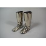 A Pair of Novelty Spirit Measures in the Form of Silver Plated Riding Boots, Each 8.5cm High