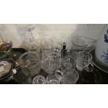 A Tray of Various Glassware to Include Decanter Water Jug, Tankard, Wine Glasses etc