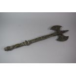 A Cast Metal Ornamental Twin Bladed Axe with Fleur De Lys Decoration, 52cm Long