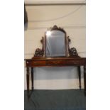 A Reproduction Mahogany Side Dressing Table with Carved Pierced Mirror Supports and Swing Mirror,