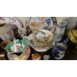 A Tray of Floral Ceramics to Include Jugs, Bowls, Miniature Teacups and Saucers, Oriental etc