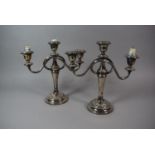 A Pair of Silver Plated Three Branch Candelabra, 25.5cm High