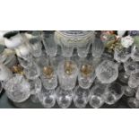 A Tray of Drinking Glasses to Include Etched Tumblers, Large Lemonades, Whiskies, Brandy Balloons