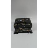 A Victorian Mother of Pearl Inlaid Papier Mache Two Division Tea Caddy with Hinged Cushion Shaped