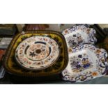 A Tray Containing Various Imari Patterned Plates and a Treacle Glazed Earthenware Bowl (AF)