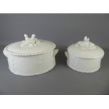 Two Royal Worcester Porcelain 'Gourmet' Tureen and Covers, one large oval and one smaller round,