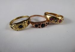 An Antique 9ct Yellow Gold Ruby and Pearl Ring, size P, together with a 9ct Rose Gold Garnet Ring,