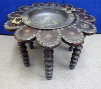 A 17th Century-Style Spanish Brazier Table, with circular copper and brass pan; the table having