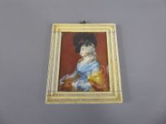 An Antique Hand-Painted Miniature Portrait of a Noble Woman, presented in an ivorine frame, approx 6