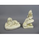 A Mid-20th Century Belleek figurine depicting a resting dog bearing the back stamp for period 1946-
