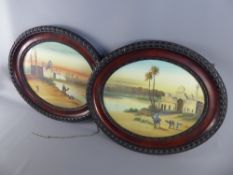 A Pair of Oval Victorian Oils on Board, depicting Middle Eastern Scenes, both approx 66 x 57 cms. (