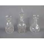 Three Vintage Cut-Glass Decanters, with stoppers.