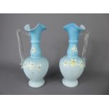 A Pair of Victorian Turquoise Blue Opaline Vases, approx 23 cms.