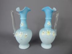 A Pair of Victorian Turquoise Blue Opaline Vases, approx 23 cms.