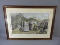 A Large Hand-Tinted engraving, entitled 'A Village Wedding' by Sir Samuel Luke Fields (1844-1927),