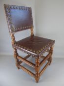 A Set of Six 19th Century Cromwellian-Style Oak and Leather Stud-Back Dining Chairs with double