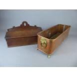 An Antique Rectangular Copper and Brass Planter on feet with lion mask handles, approx 46 x 16 x