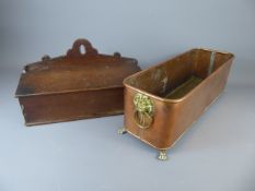 An Antique Rectangular Copper and Brass Planter on feet with lion mask handles, approx 46 x 16 x