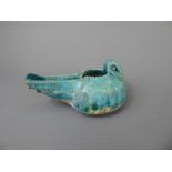 An Antique Persian/Iranian Ceramic Turquoise Oil Lamp, with polygonal body and flattened rectangular