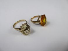 A Vintage 9ct Yellow Gold Quartz Ring, approx 14 x 10 mm, size P, together with a 9ct yellow stone