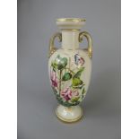 A Victorian Urn-Shaped Opaline Vase, depicting fuchsias and butterflies, approx 32 cms high with