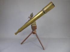 A 19th Century Brass Field Telescope on a wooden tripod base, approx 76 cms (telescope).