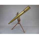 A 19th Century Brass Field Telescope on a wooden tripod base, approx 76 cms (telescope).