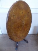 A Victorian Inlaid Burr Walnut Oval Dining Table, approx 116 x 88 x 69 cms.