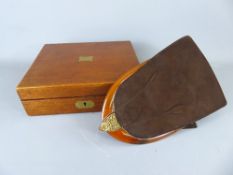 A Victorian Table-Top Writing Slope, together with a vintage brown amber-style evening bag. (2)