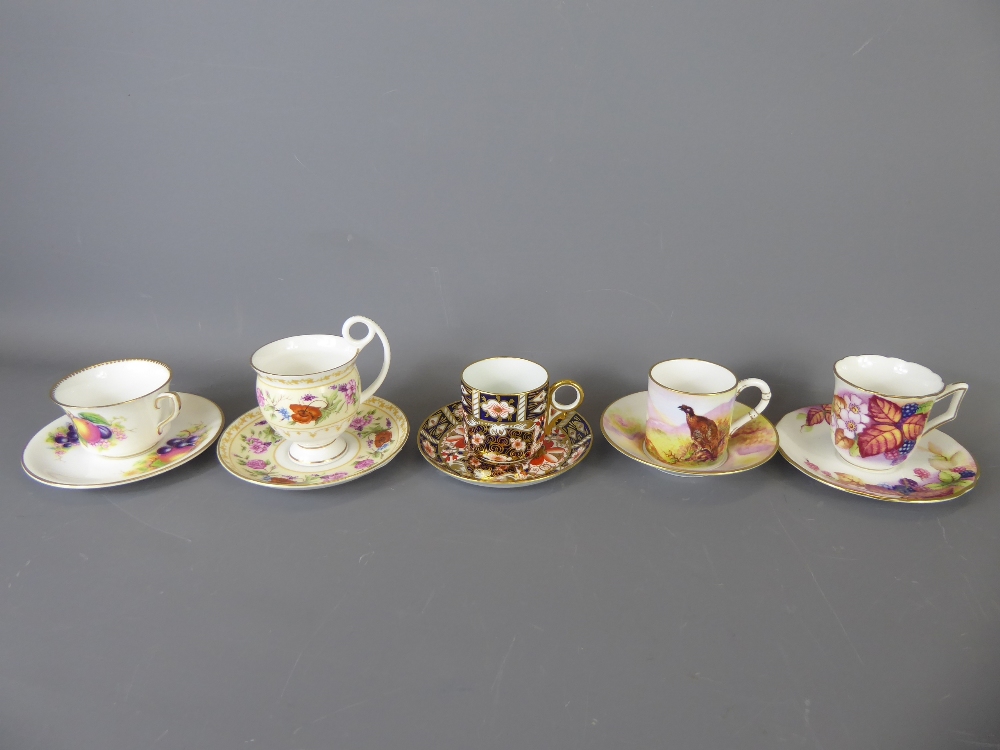Four Royal Worcester Demi-Tasse, including 'Brambles', 'Cabinet Flowers', 'Game Birds' and '