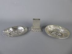 A Dutch Silver Match Box Holder, stamped 90 H.H together with two Dutch silver ashtrays, both