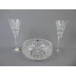 A Stuart Crystal Bowl, having a dia of approx 19 cms x 8 cms deep, together with a pair of Waterford