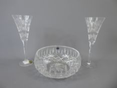 A Stuart Crystal Bowl, having a dia of approx 19 cms x 8 cms deep, together with a pair of Waterford