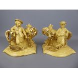 Two Circa 1890 German Eichwald Pottery Pipe Stands, depicting horse and man group with lustre finish