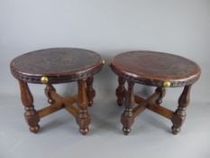 A Pair of Chinese-Style Footstools, carved with Taotie mask, approx 37 cms x 32 cms.