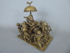 A West African 'Ashanti' Processional Group Brass Sculpture, depicting a king raised on a litter,