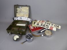 A Collection of Vintage Car Items, including a 'Redex Ltd' Compression Gauge and 'Ampers' AMP Gauge,