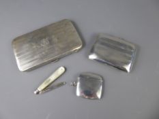 Miscellaneous Silver, including a double cigarette case, engine turned Birmingham hallmark, dated