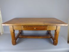 A Heavy Antique Oak Coffee Table, having a central drawer with brass knob handle, approx 120 x 60