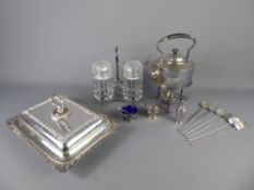 Miscellaneous Silver Plate, including spirit kettle, Mappin & Webb cruet set, vegetable serving dish