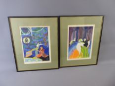 Two Limited Edition Lithographs, monogrammed N.D.R.E, one depicting two Japanese ladies by a lily