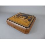 An Italian Olive Wood Inlaid Trinket Box with 'Bellagio' inscribed to front of the lid, depicting