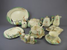 A Collection of Riviera Burleigh Ware Art Deco Clarice Cliff-Style Tea/Dinner Ware, including a