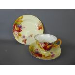 Royal Worcester Breakfast Set, comprising cup, saucer and plate, hand painted by Kitty Blake,
