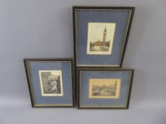 A Pair of Black and White Dry Point Etchings, depicting scenes of Venice, signed and titled in the